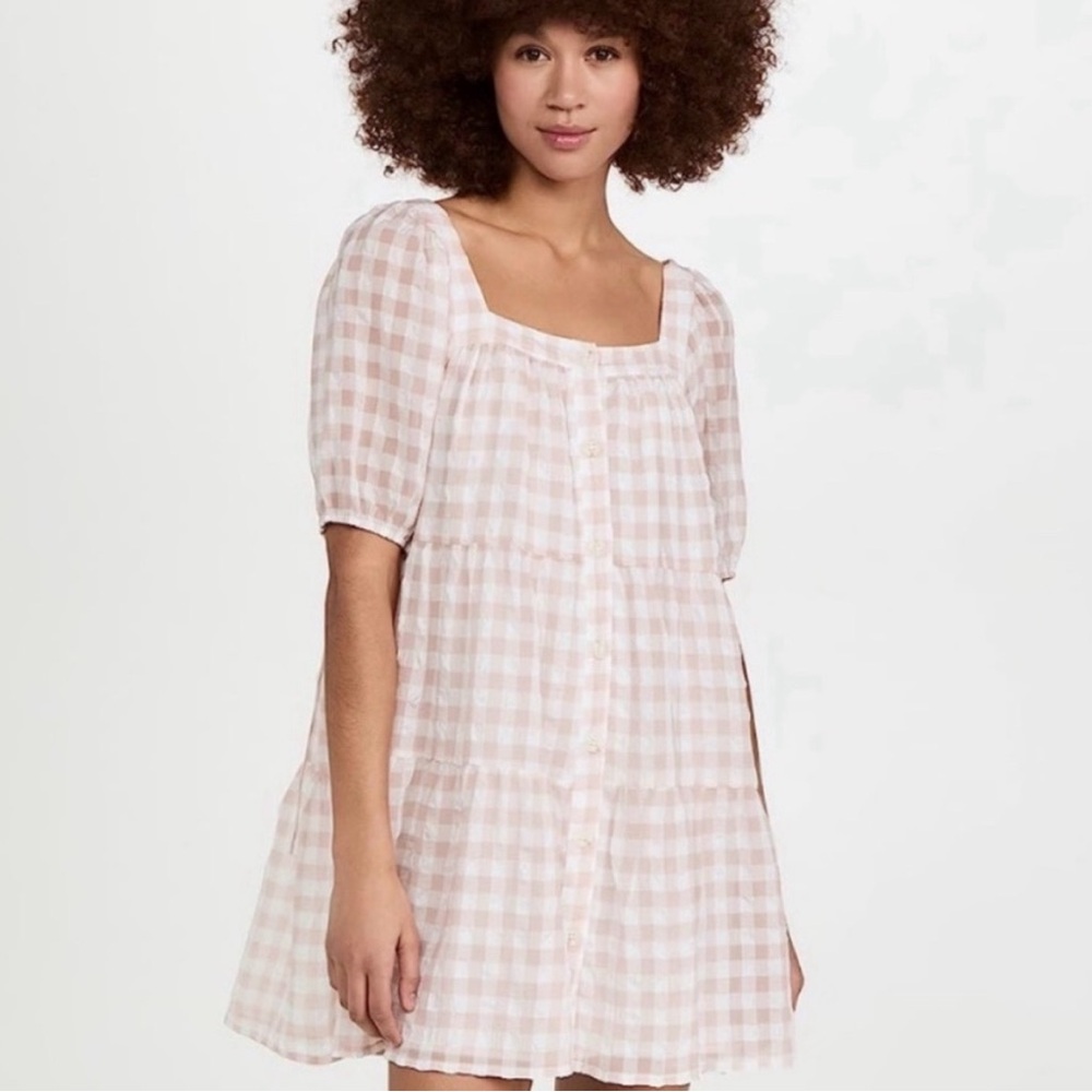 NWT En Saison Dress Babydoll Gingham Mini‎ Soft Oink White Lined Polyester Small